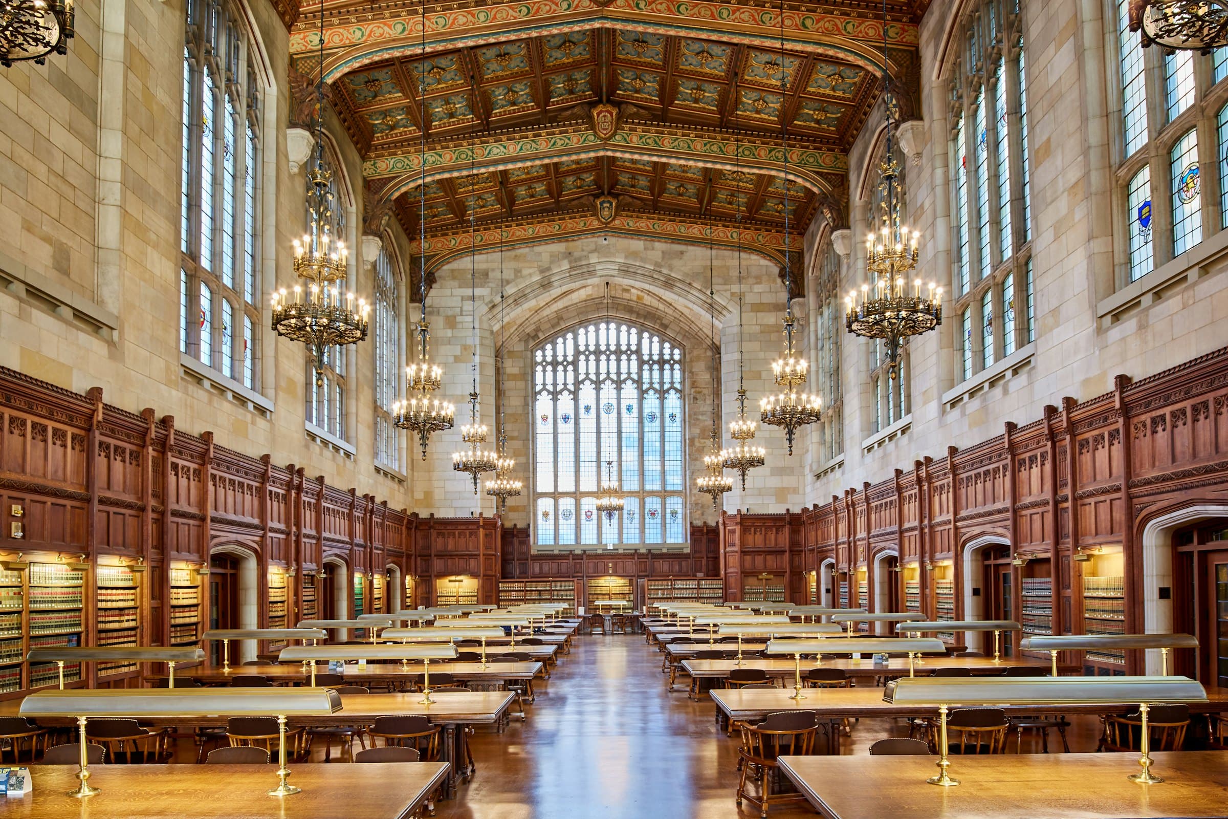 A reading room lined with law books.